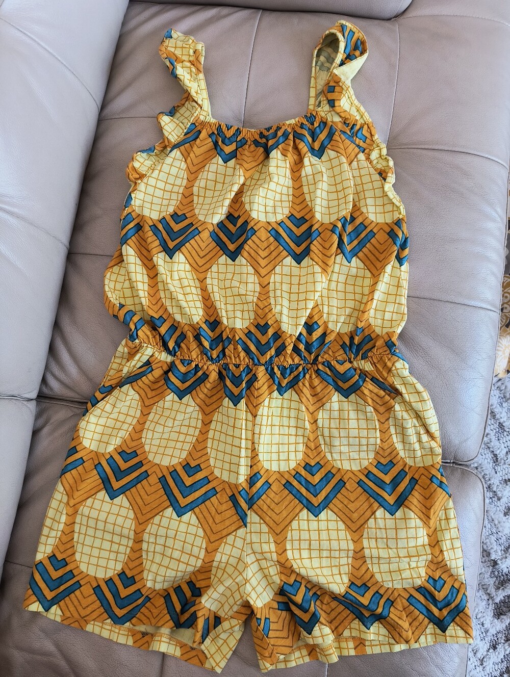 Tea Collection Yellow and Blue Geometric Romper